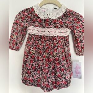 NWT Red and Pink Floral Babydoll Dress with Puff Sleeves. Bonnie Jean 18mo